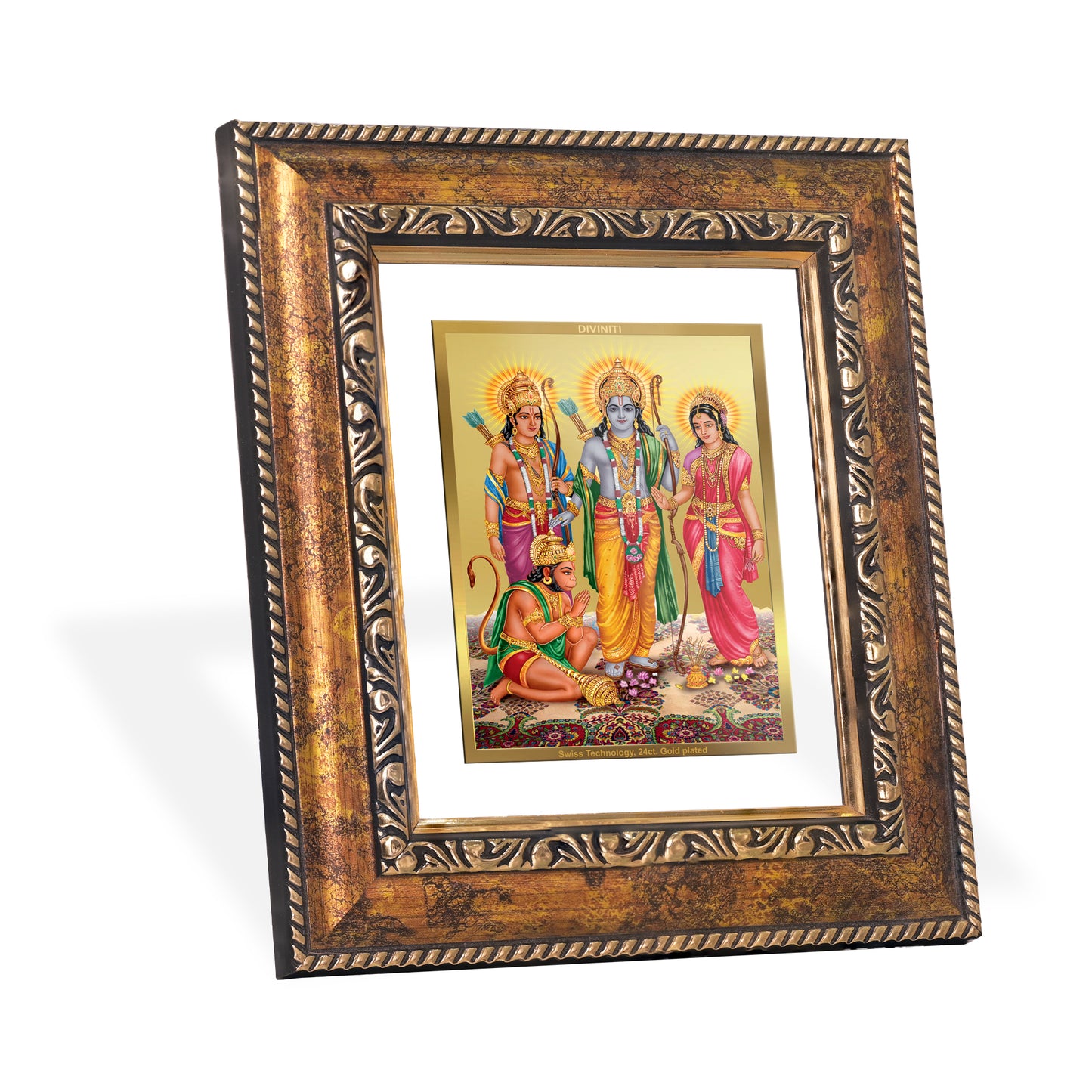 DIVINITI 24K Gold Plated Foil Ram Darbar Wall Photo Frame, Table Decor for Home & Office Decor Gift Items DG 113 Size 1 (17.7x15.9 CM)