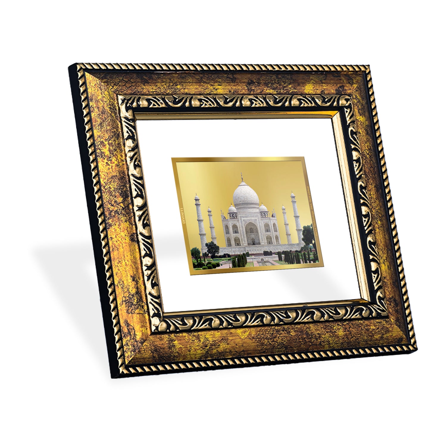 DIVINITI 24K Gold Plated Taj Mahal Elegant Photo Frame Idol for Puja Room, Home Wall Decor, Workshop, Table Top, Premium Gift|DG113 Size 2 (22.6x18.4 CM)