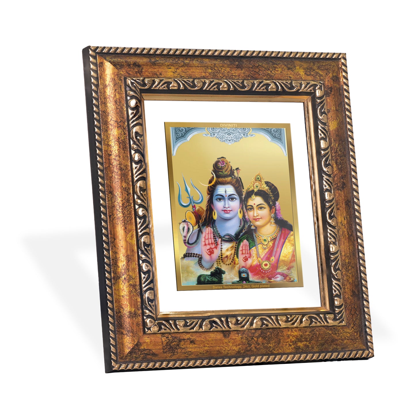 DIVINITI 24K Gold Plated Foil Shiva Parvati Wall Photo Frame, Table Decor for Home & Office Decor Gift Items DG 113 Size 1 (17.7x15.9 CM)