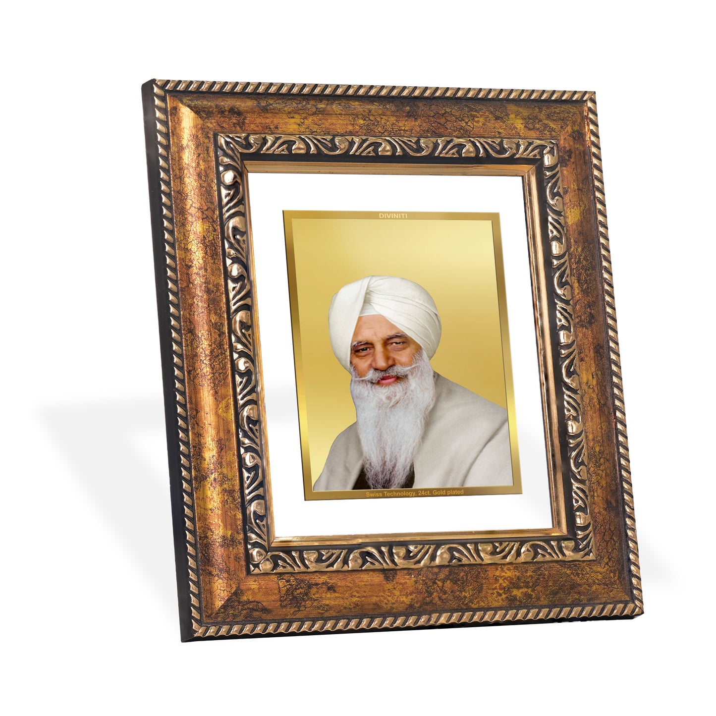 DIVINITI 24K Gold Plated Foil Radha Swami Wall Photo Frame, Table Decor for Home & Office Decor Gift Items DG 113 Size 1 (17.7x15.9 CM)