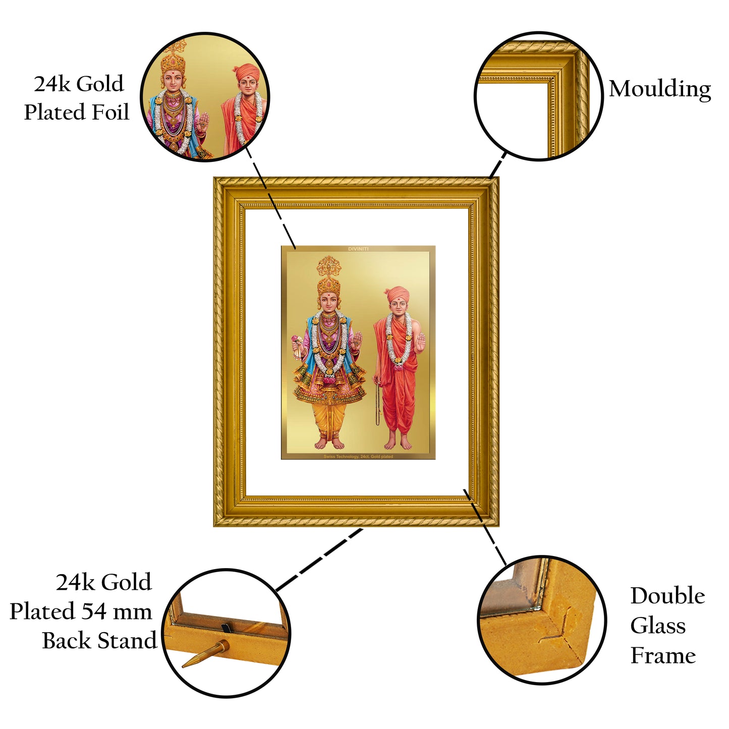 Diviniti 24K Gold Plated Swami Narayan Wooden Photo Frame for Home & Office Decor, Wall Hanging, Tabletop, Puja Room, Gift DG056S2.5 (29.5x24.5 CM)