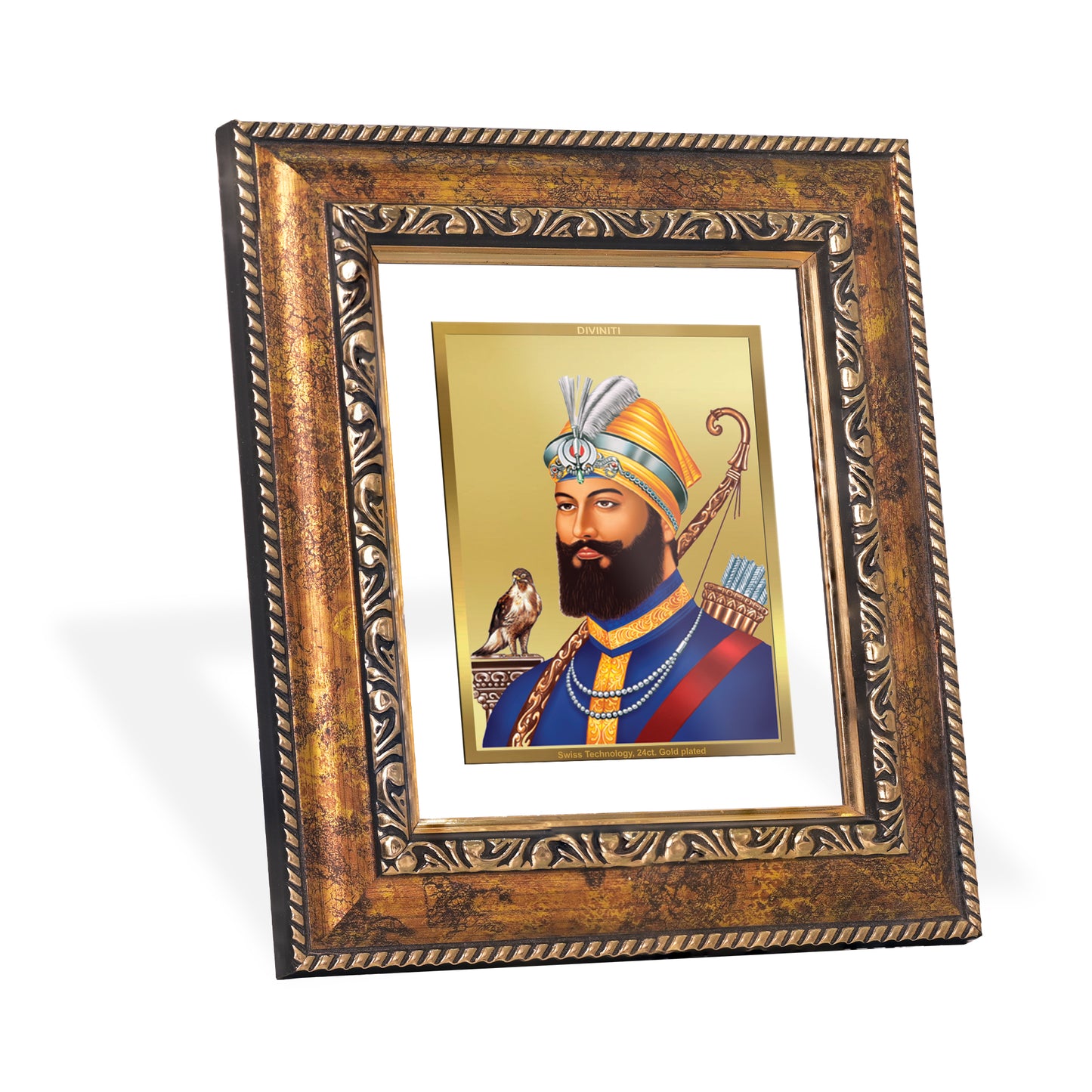 DIVINITI 24K Gold Plated Foil Guru Gobind Singh Wall Photo Frame, Table Decor for Home & Office Decor Gift Items DG 113 Size 1 (17.7x15.9 CM)