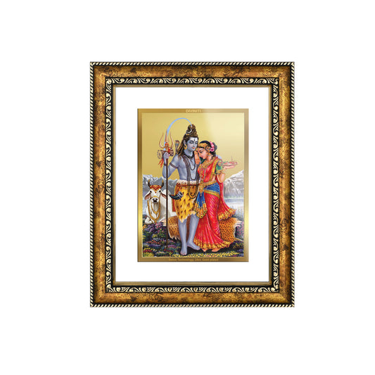 DIVINITI 24K Gold Plated Shiva with Parvati Wall Photo Frame for Home Decor, Wall Hanging, Table Top, Puja Room & Gift DG113S3 (27.6X35.4 CM)