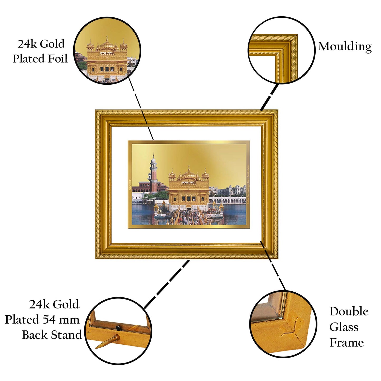 DIVINITI 24K Gold Plated Golden Temple Wall Photo Frame for Home Decor, Wall Hanging, Table Top, Puja Room & Gift DG056S3 (27.6X35.4 CM)