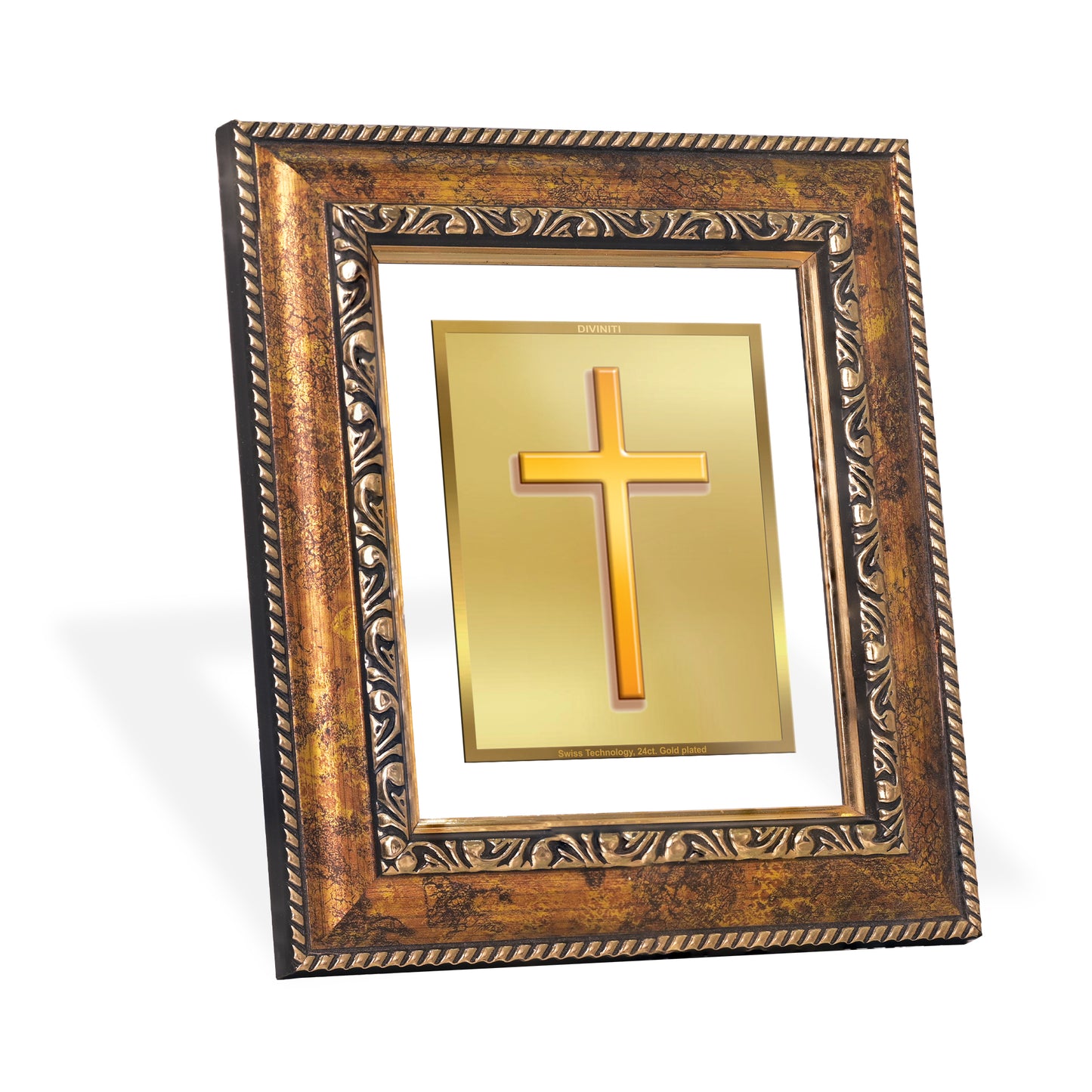 DIVINITI 24K Gold Plated Foil Holy Cross Wall Photo Frame, Table Decor for Home & Office Decor Gift Items DG 113 Size 1 (17.7x15.9 CM)