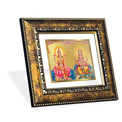 DIVINITI 24K Gold Plated Foil Lakshmi & Ganesha Wall Photo Frame, Table Decor for Home & Office Decor Gift Items DG 113 Size 1 (17.7x15.9 CM)