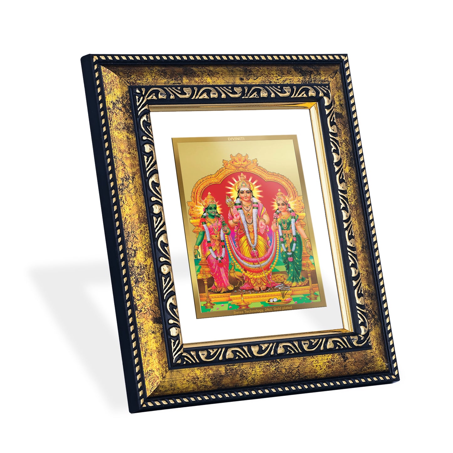 DIVINITI 24K Gold Plated Murugan Valli Photo Frame Idol for Home Decor, Puja Room, Table Top, Wall Hanging, Workshop, Luxurious Gift|DG113 Size 2 (22.6x18.4 CM)