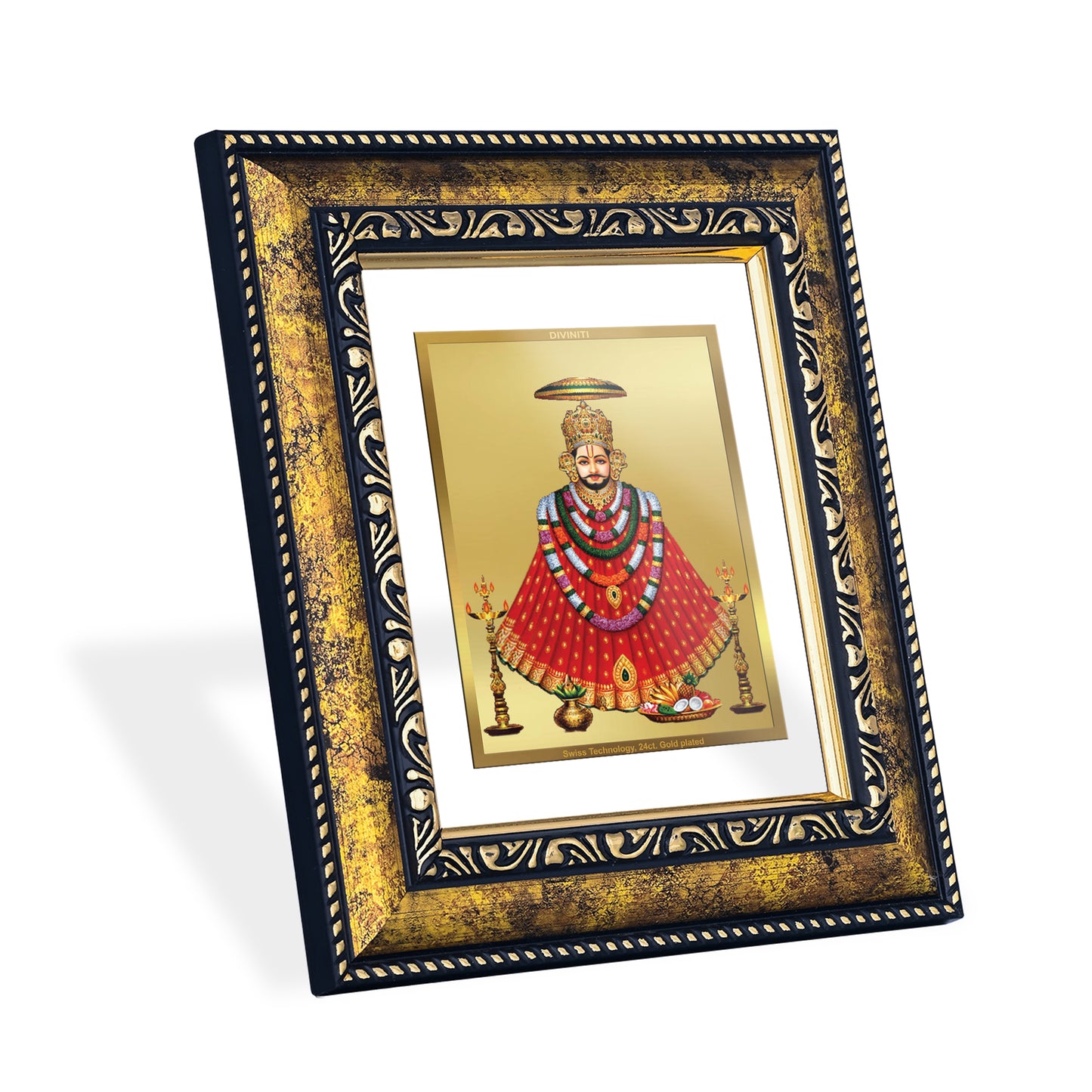 DIVINITI 24K Gold Plated Foil Khatu Shyam Photo Frame Idol for Puja Room, Home Wall Decor, Workshop, Table Top, Premium Gift|DG113 Size 2 (22.6x18.4 CM)