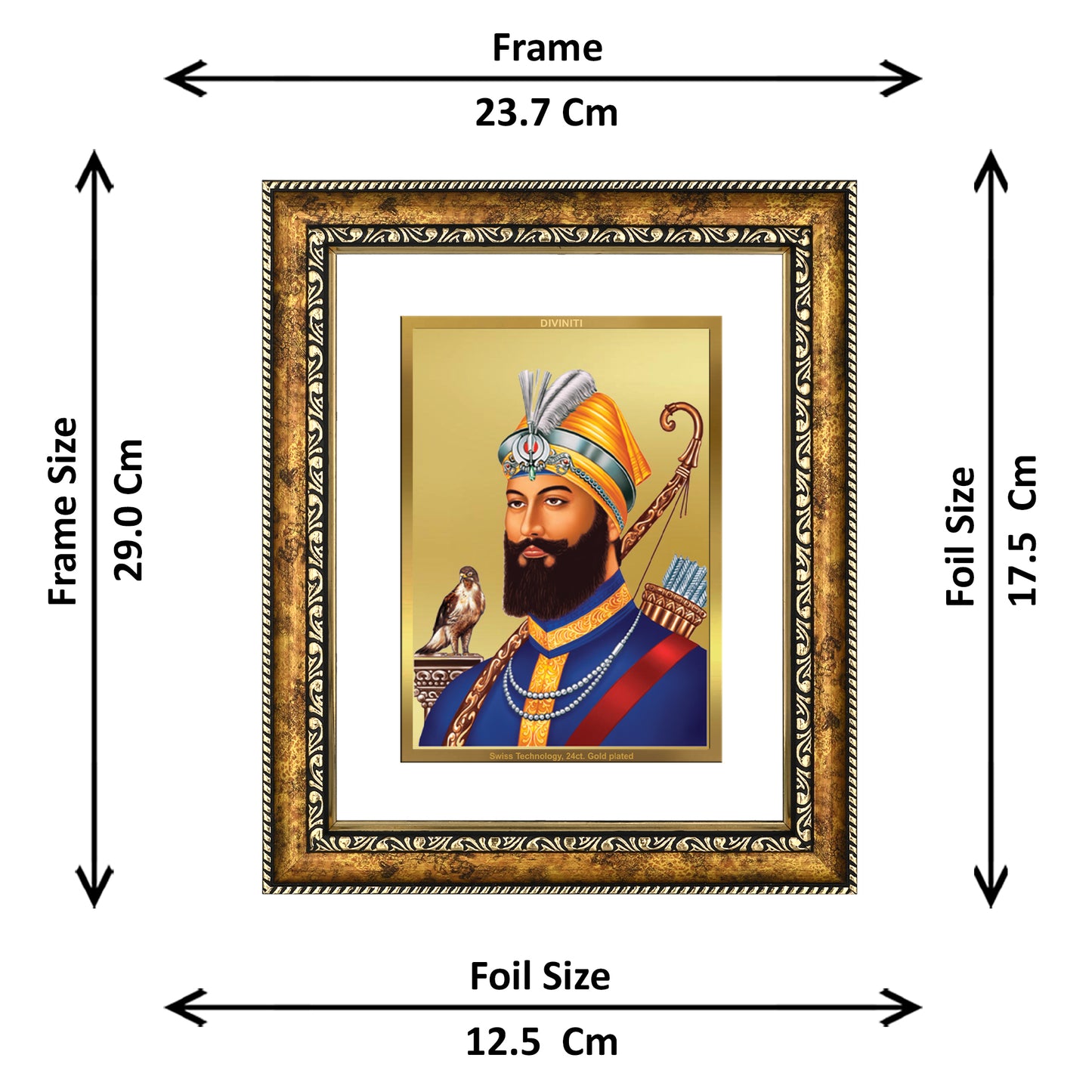 DIVINITI Guru Gobind Singh Gold Plated Wall Photo Frame, Table Decor| DG Frame 113 Size 2.5 and 24K Gold Plated Foil (29 CM X 23.7 CM)