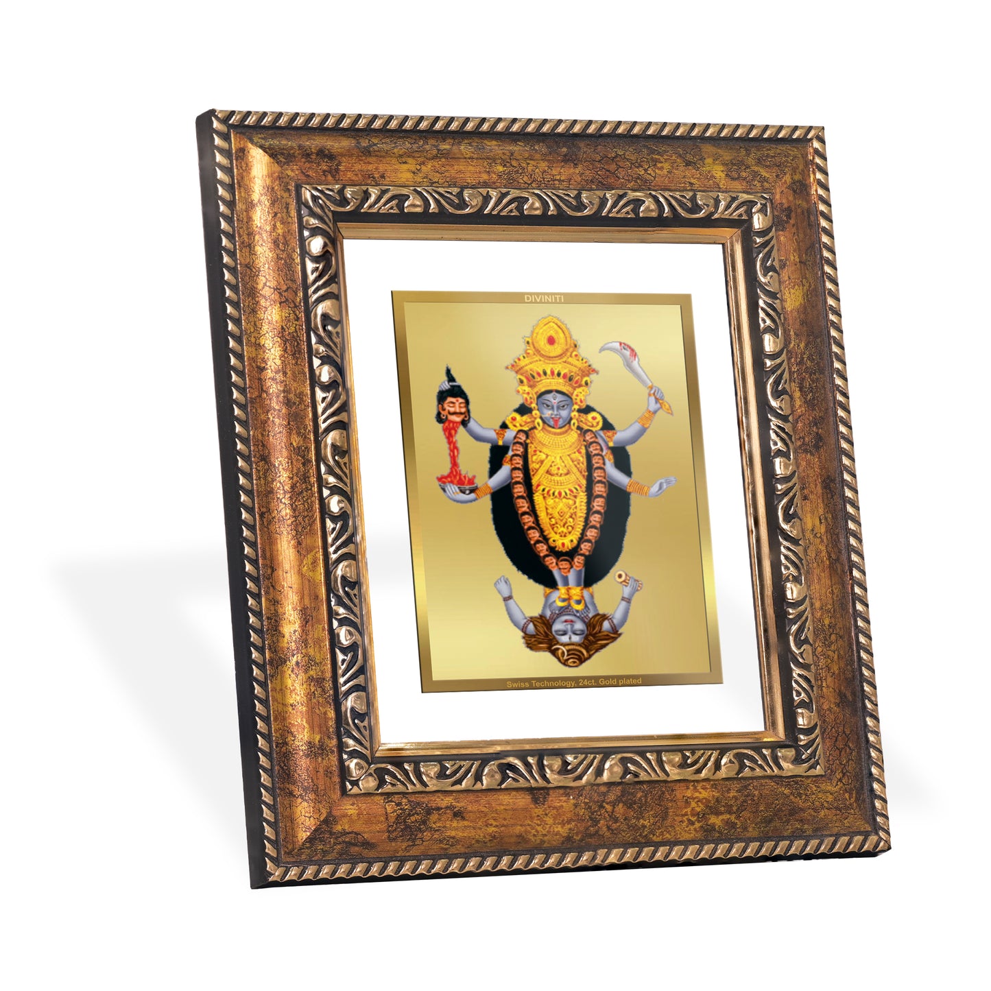 DIVINITI 24K Gold Plated Foil Maa Kali Wall Photo Frame, Table Decor for Home & Office Decor Gift Items DG 113 Size 1 (17.7x15.9 CM)