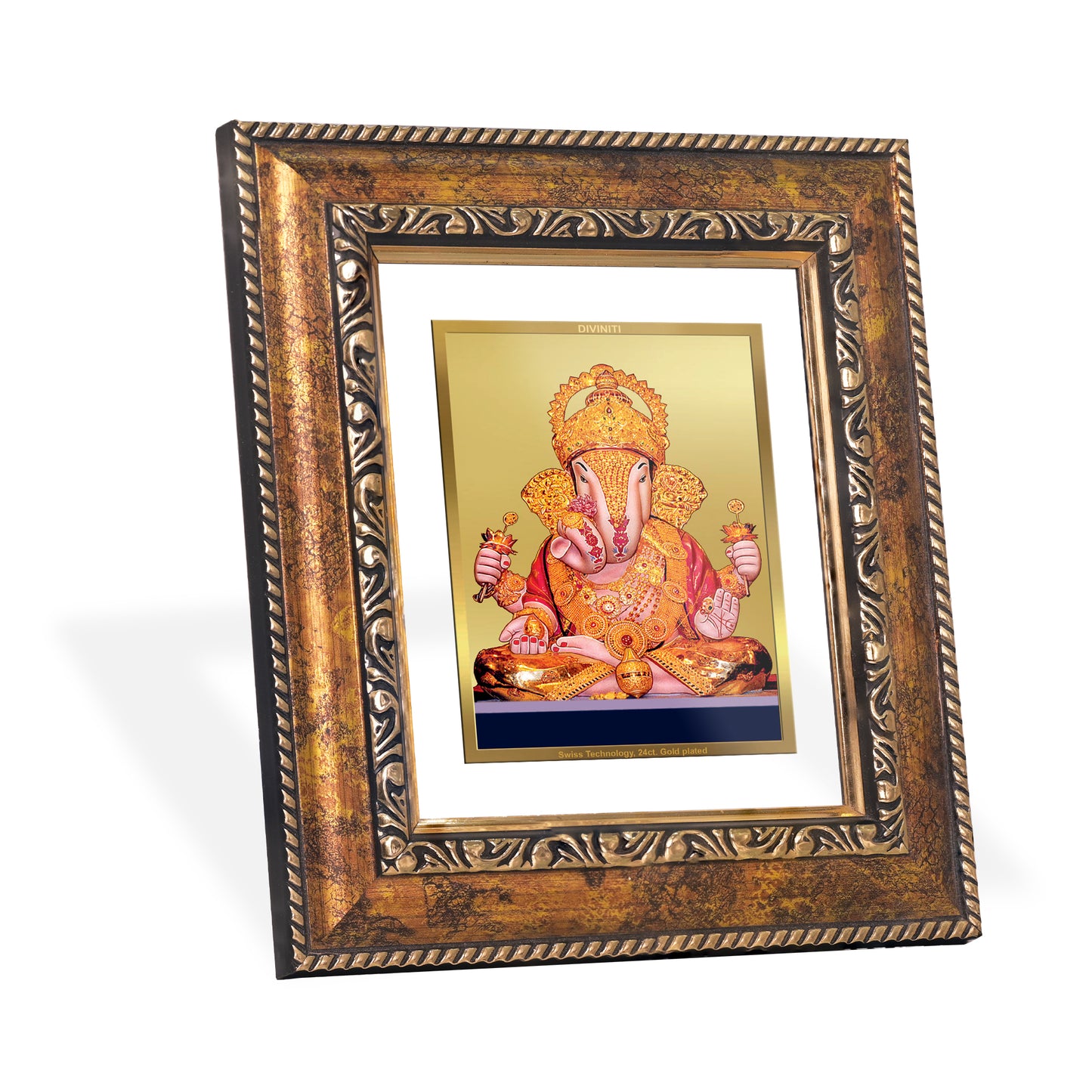 DIVINITI 24K Gold Plated Foil Dagadu Ganesha Wall Photo Frame, Table Decor for Home & Office Decor Gift Items DG 113 Size 1 (17.7x15.9 CM)