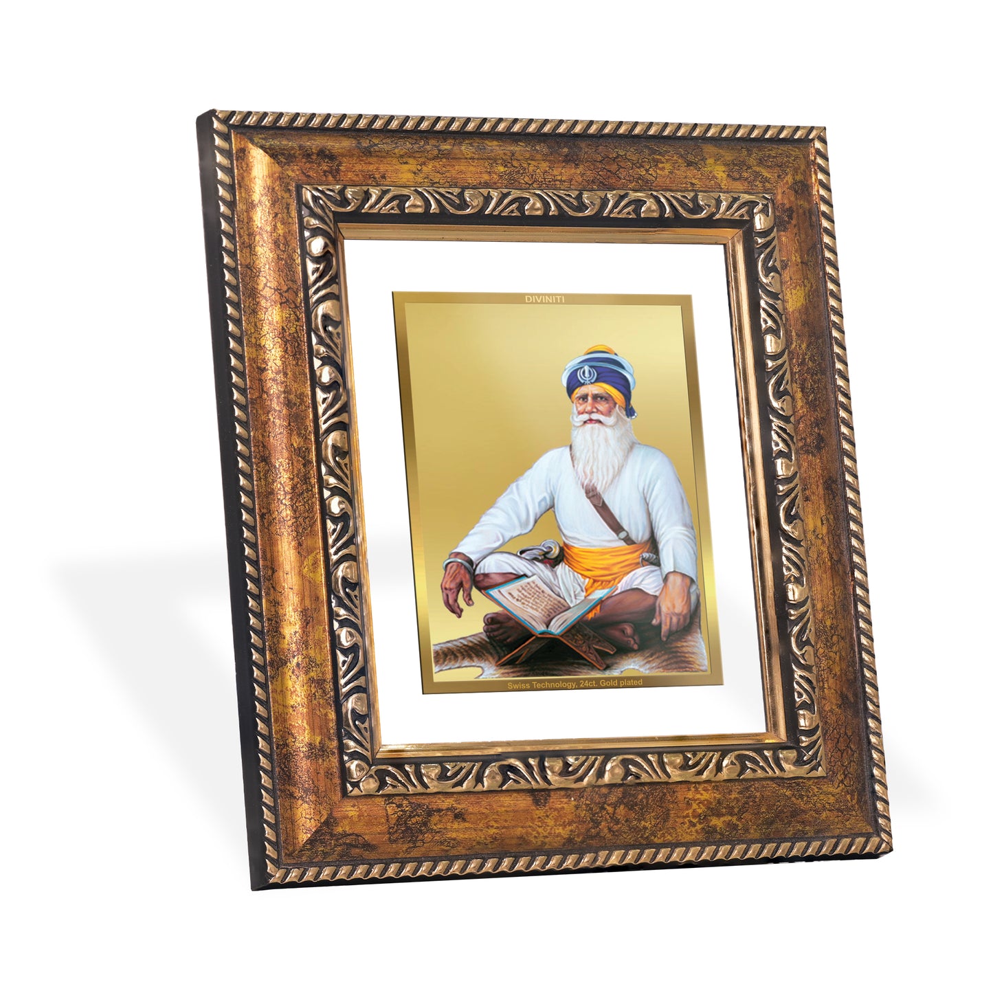 DIVINITI 24K Gold Plated Foil Baba Deep Singh Wall Photo Frame, Table Decor for Home & Office Decor Gift Items DG 113 Size 1 (17.7x15.9 CM)