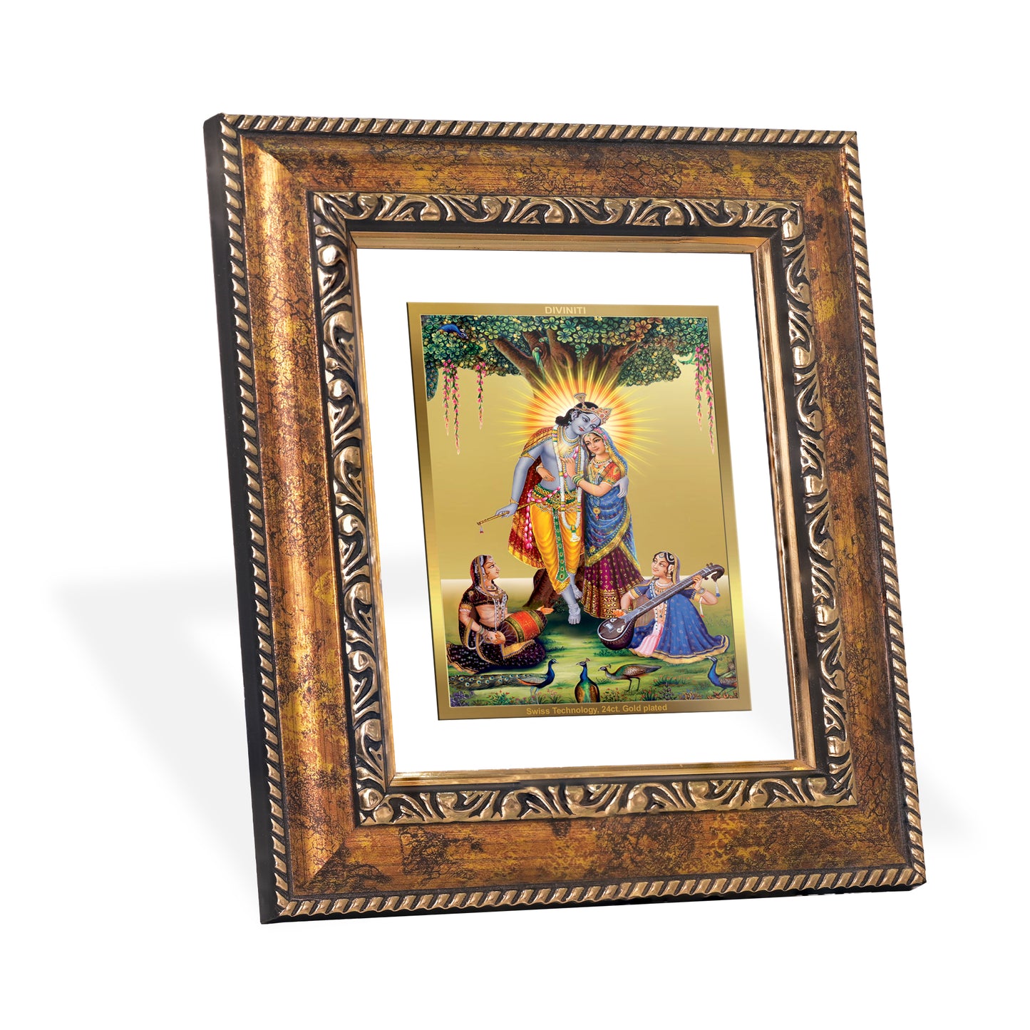 DIVINITI 24K Gold Plated Foil Radha Krishna Wall Photo Frame, Table Decor for Home & Office Decor Gift Items DG 113 Size 1 (17.7x15.9 CM)