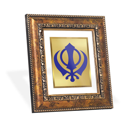 DIVINITI 24K Gold Plated Foil Khanda Sahib Wall Photo Frame, Table Decor for Home & Office Decor Gift Items DG 113 Size 1 (17.7x15.9 CM)