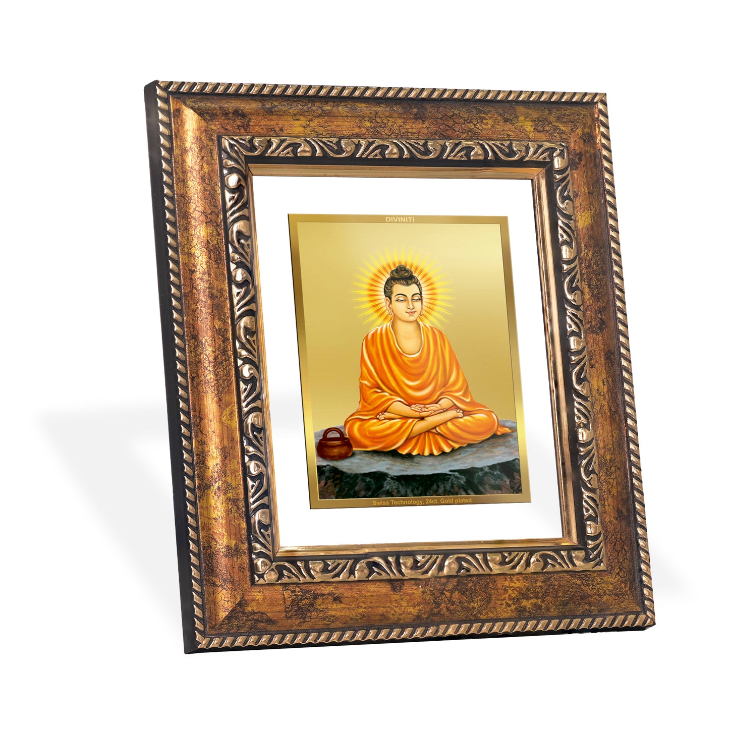 DIVINITI 24K Gold Plated Foil Buddha Wall Photo Frame, Table Decor for Home & Office Decor Gift Items DG 113 Size 1 (17.7x15.9 CM)