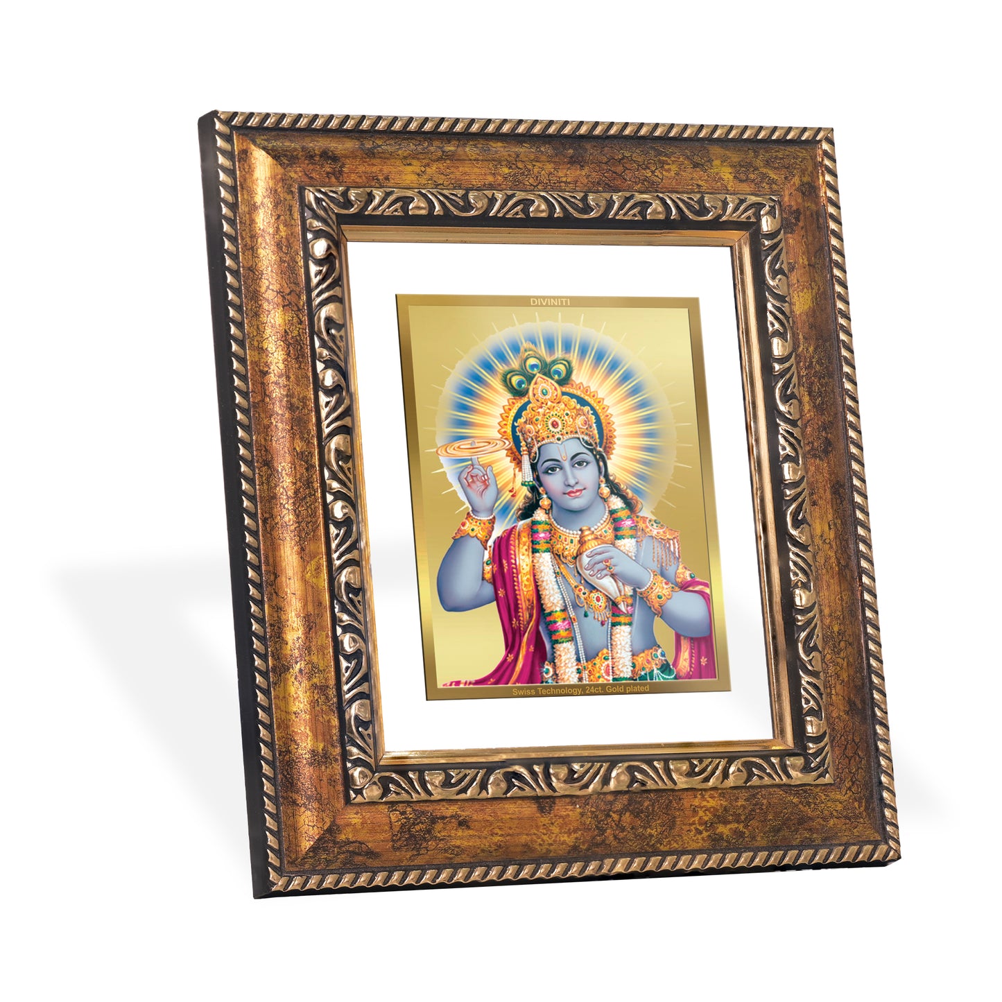 DIVINITI 24K Gold Plated Foil Vishnu Wall Photo Frame, Table Decor for Home & Office Decor Gift Items DG 113 Size 1 (17.7x15.9 CM)