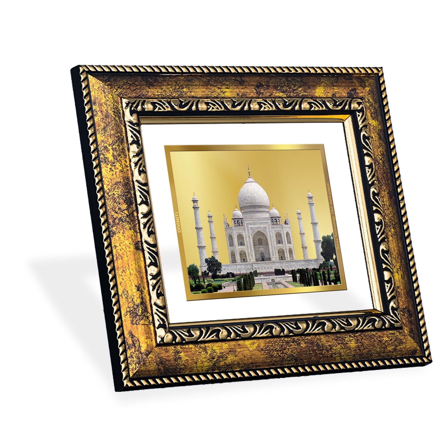 DIVINITI 24K Gold Plated Foil Taj Mahal Wall Photo Frame, Table Decor for Home & Office Decor Gift Items DG 113 Size 1 (17.7x15.9 CM)