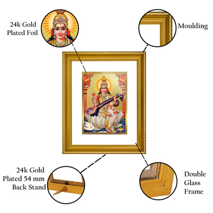 Diviniti 24K Gold Plated Saraswati Wooden Photo Frame for Home & Office Decor, Wall Hanging, Tabletop, Puja Room, Gift DG056S2.5 (29.5x24.5 CM)