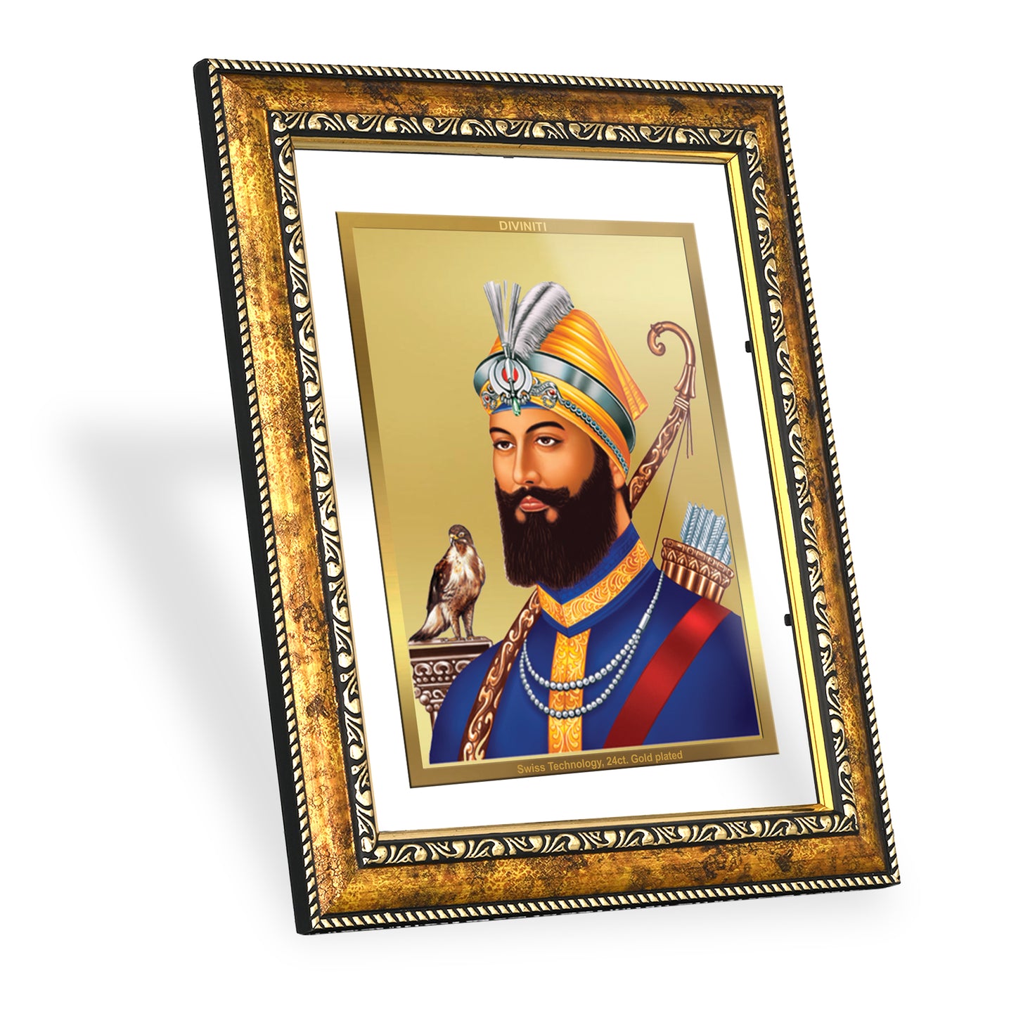 DIVINITI Guru Gobind Singh Gold Plated Wall Photo Frame, Table Decor| DG Frame 113 Size 2.5 and 24K Gold Plated Foil (29 CM X 23.7 CM)