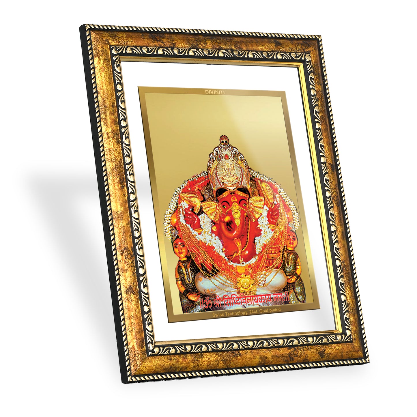 DIVINITI 24K Gold Plated Siddhivinayak Wall Photo Frame for Home Decor, Wall Hanging, Table Top, Puja Room & Gift DG113S3 (27.6X35.4 CM)