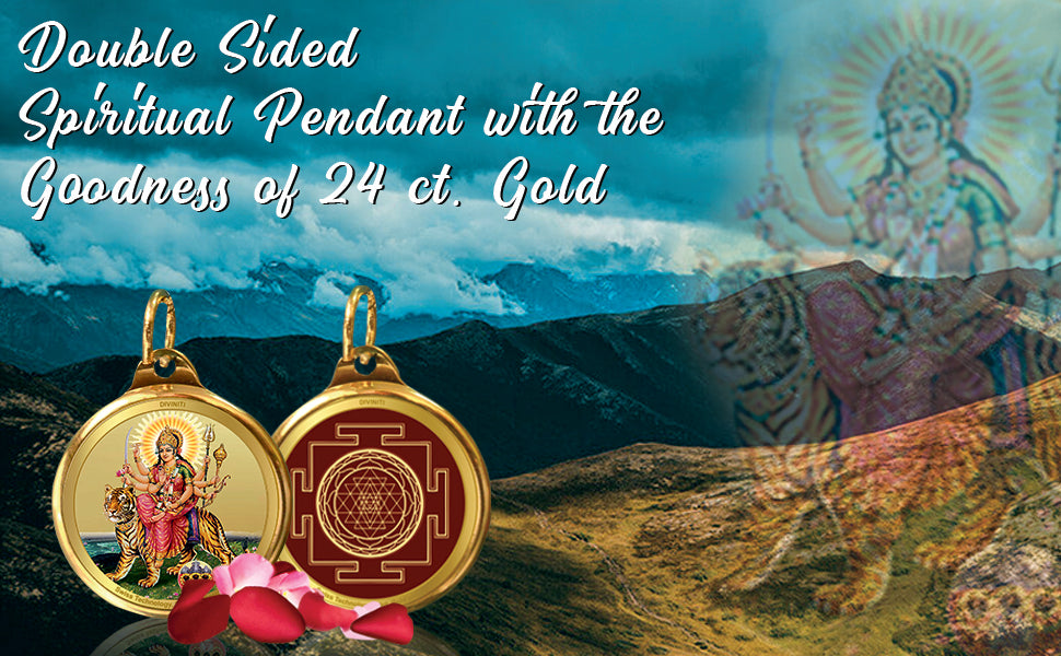 DIVINITI 24K Gold Plated Durga & Yantra 18 MM Double Sided Pendant For Men, Women & Kids