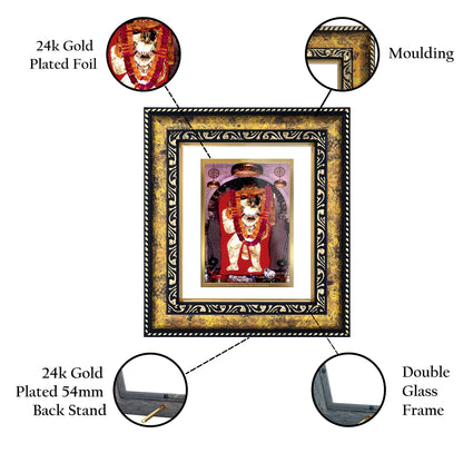 DIVINITI 24K Gold Plated Mahendipur Balaji Premium Photo Frame Idol for Puja Room, Home Wall Decor, Workshop, Table Top, Premium Gift|DG113 Size 2 (22.6x18.4 CM)