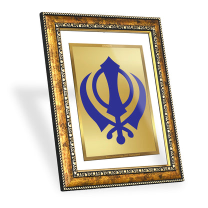 DIVINITI 24K Gold Plated Khanda Sahib Wall Photo Frame for Home Decor, Wall Hanging, Table Top, Puja Room & Gift DG113S3 (27.6X35.4 CM)