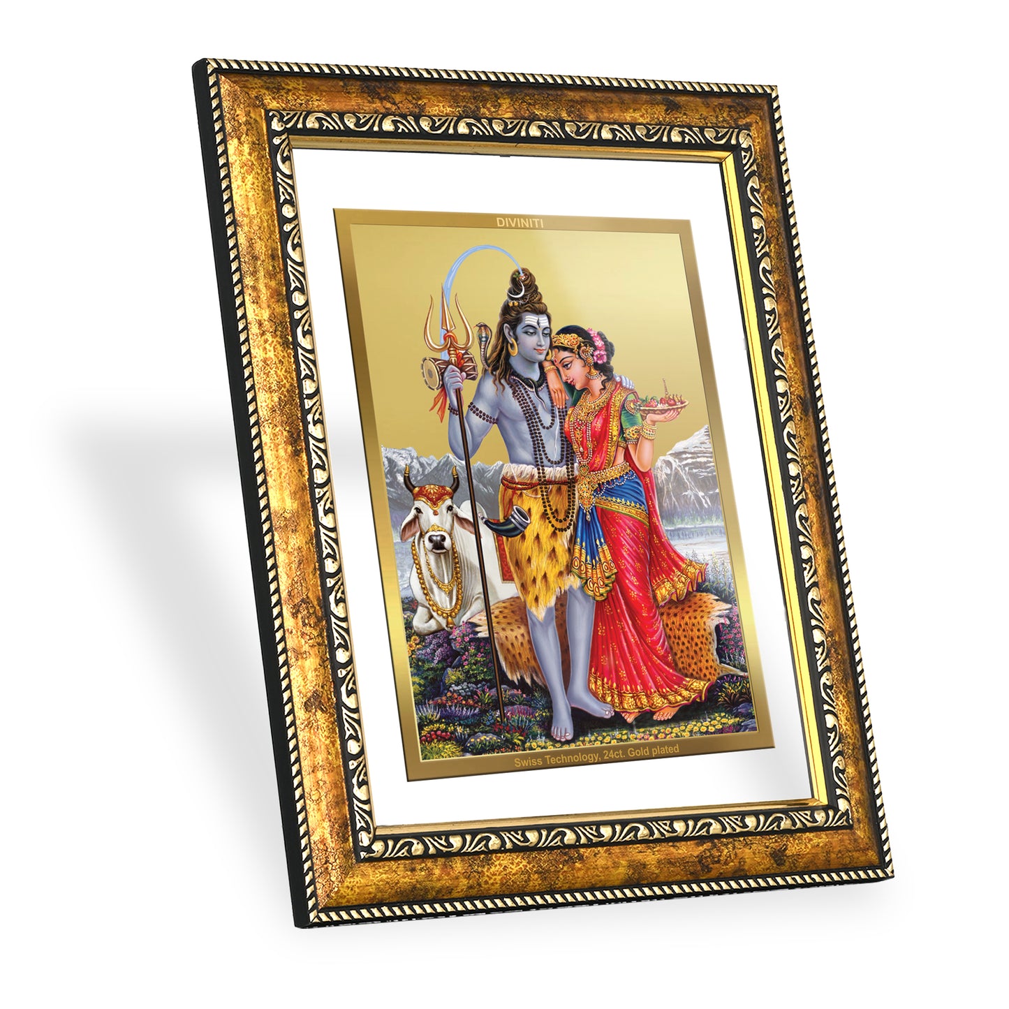 DIVINITI 24K Gold Plated Shiva with Parvati Wall Photo Frame for Home Decor, Wall Hanging, Table Top, Puja Room & Gift DG113S3 (27.6X35.4 CM)