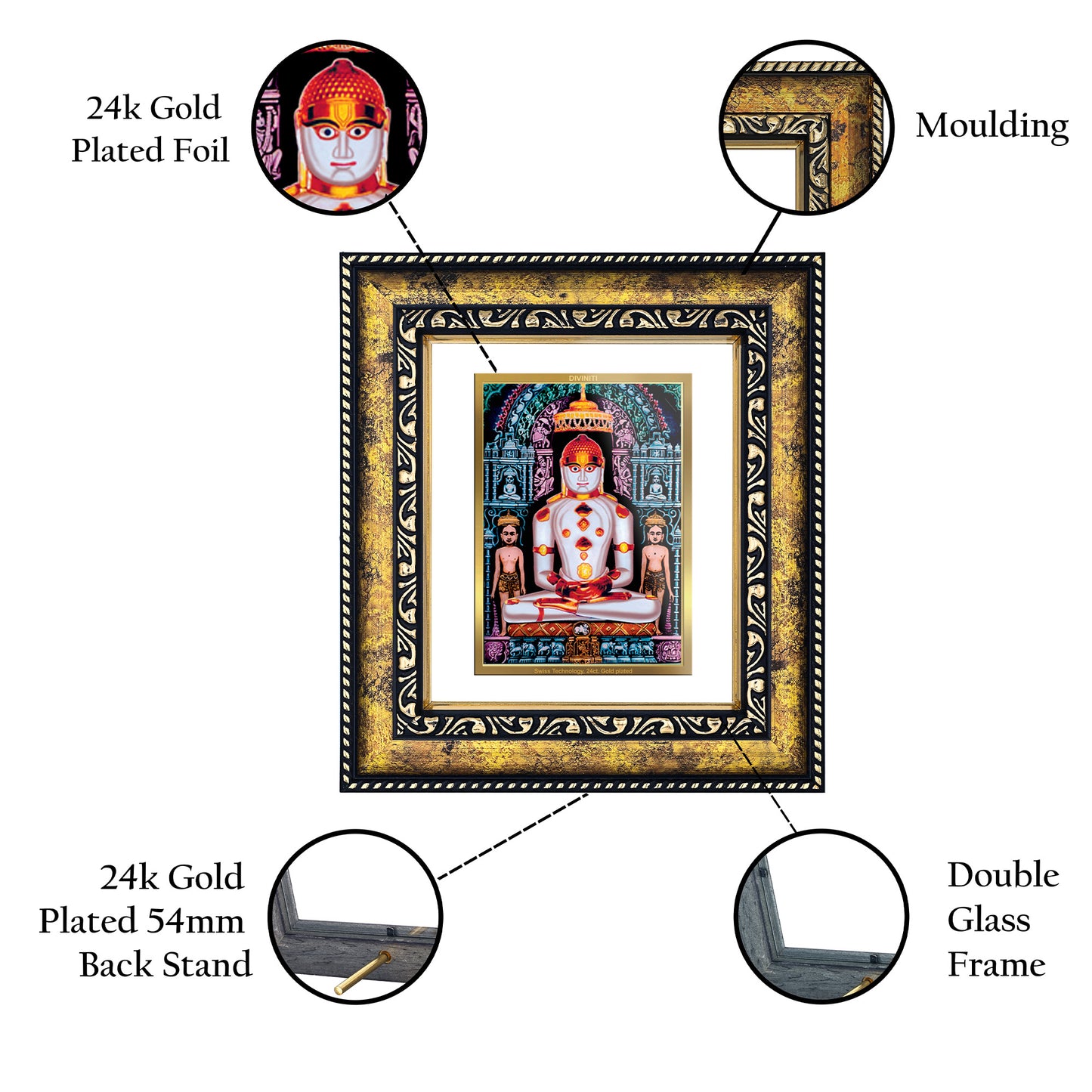 DIVINITI 24K Gold Plated Foil Adinath Photo Frame for Home Decor, Table Top, Wall Hanging, Workshop, Gift|DG113 Size 2 (22.6x18.4 CM)