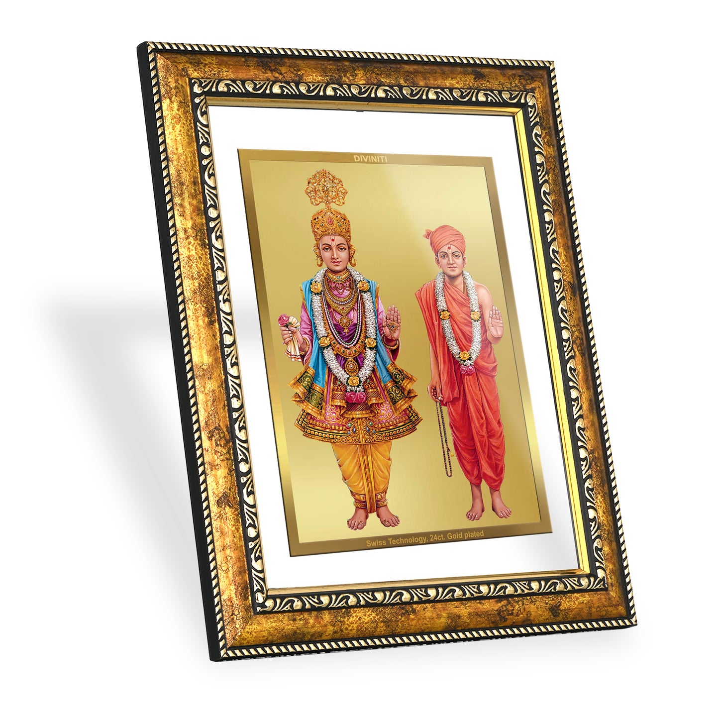 DIVINITI 24K Gold Plated Swaminarayan Wall Photo Frame for Home Decor, Wall Hanging, Table Top, Puja Room & Gift DG113S3 (27.6X35.4 CM)