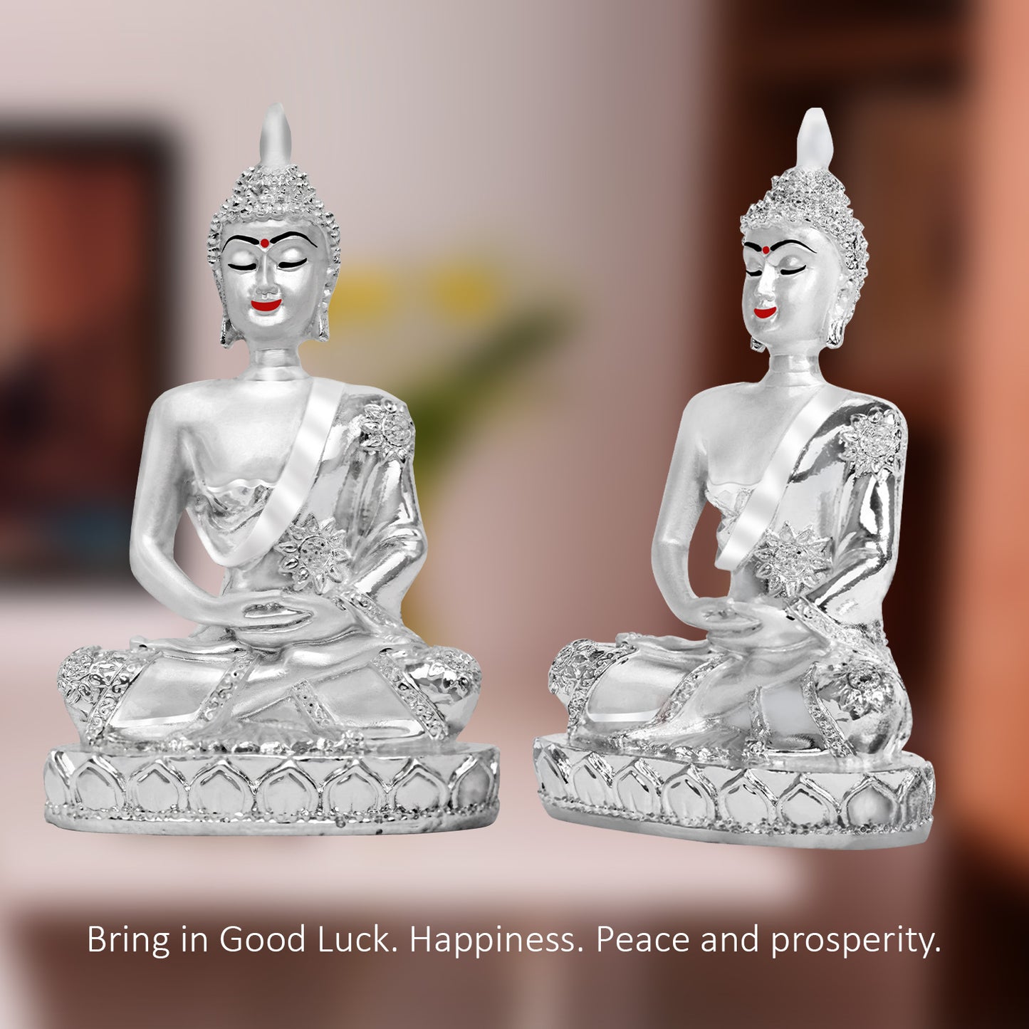 DIVINITI 999 Silver Plated Lord Buddha Statue Idol For Office Desk, Workship, Puja Room, Home Decor Showpiece, Luxury Gift (11x6.5 CM)