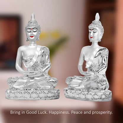 DIVINITI 999 Silver Plated Lord Buddha Statue Idol For Office Desk, Workship, Puja Room, Home Decor Showpiece, Luxury Gift (11x6.5 CM)