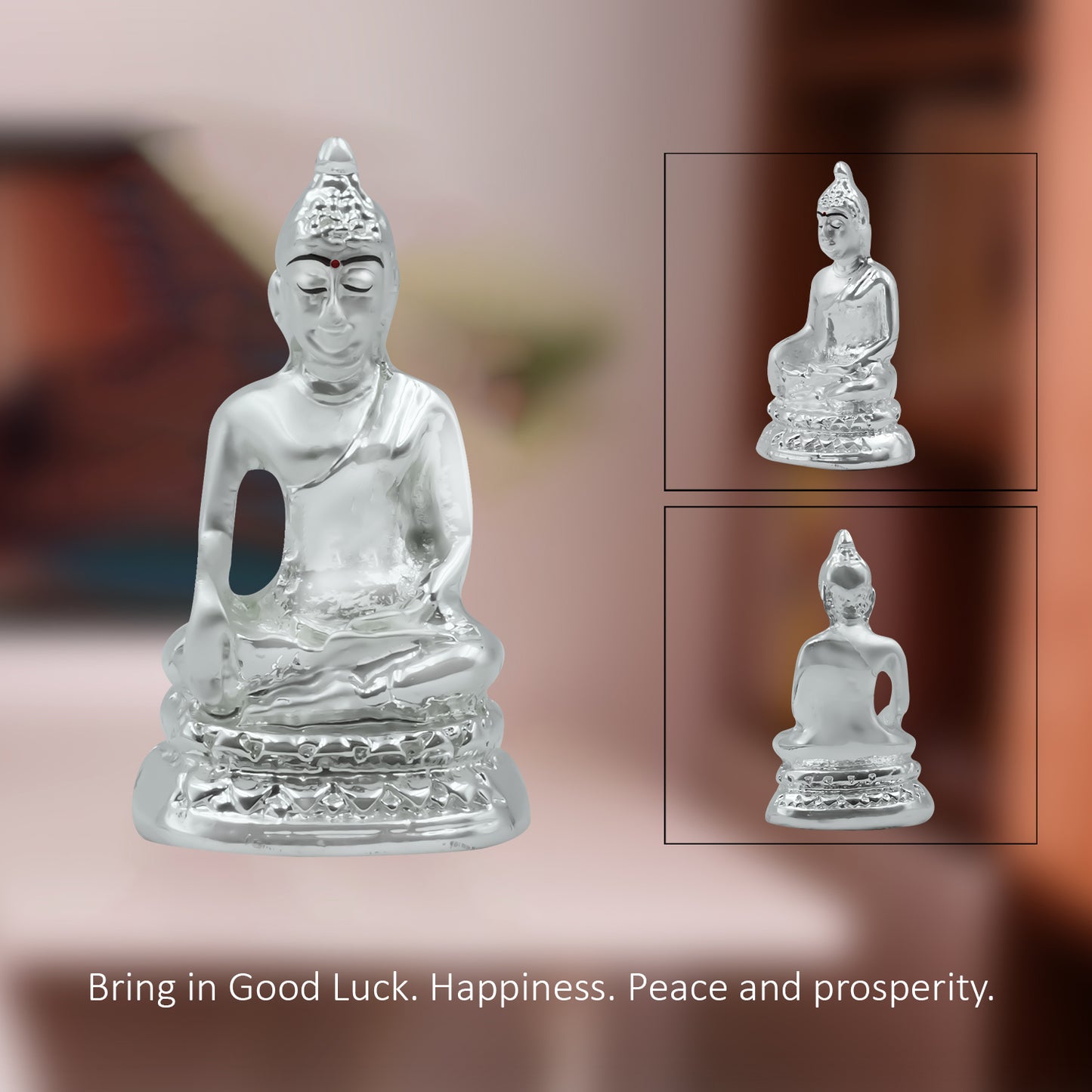 Diviniti 999 Silver Plated Lord Buddha Statue Idol For Office Desk, Workshop, Table Top and Home Decor Showpiece, Luxury Gift (5.5x3 CM)