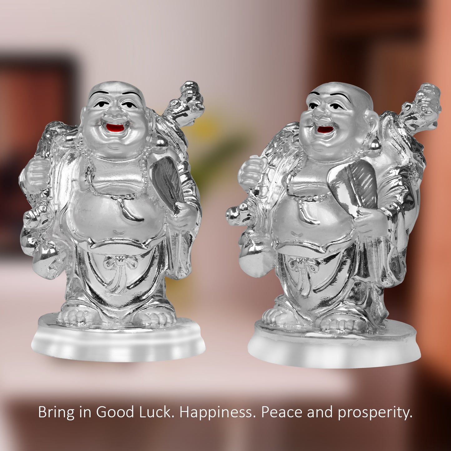 DIVINITI 999 Silver Plated Laughing Buddha Statue For Home Decor, Office Desk, Table Top & Gift (10x7 CM)