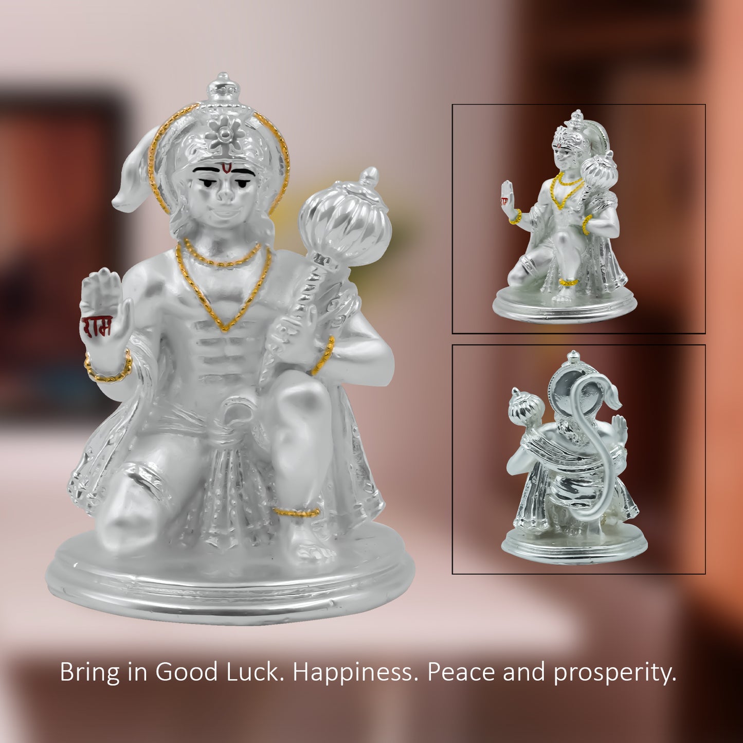 DIVINITI 999 Silver Plated Lord Hanuman Ji For Spiritual Power, Strength and Devotion Idol For Home, Office, Puja, Luxury Gift (8X5.5CM)