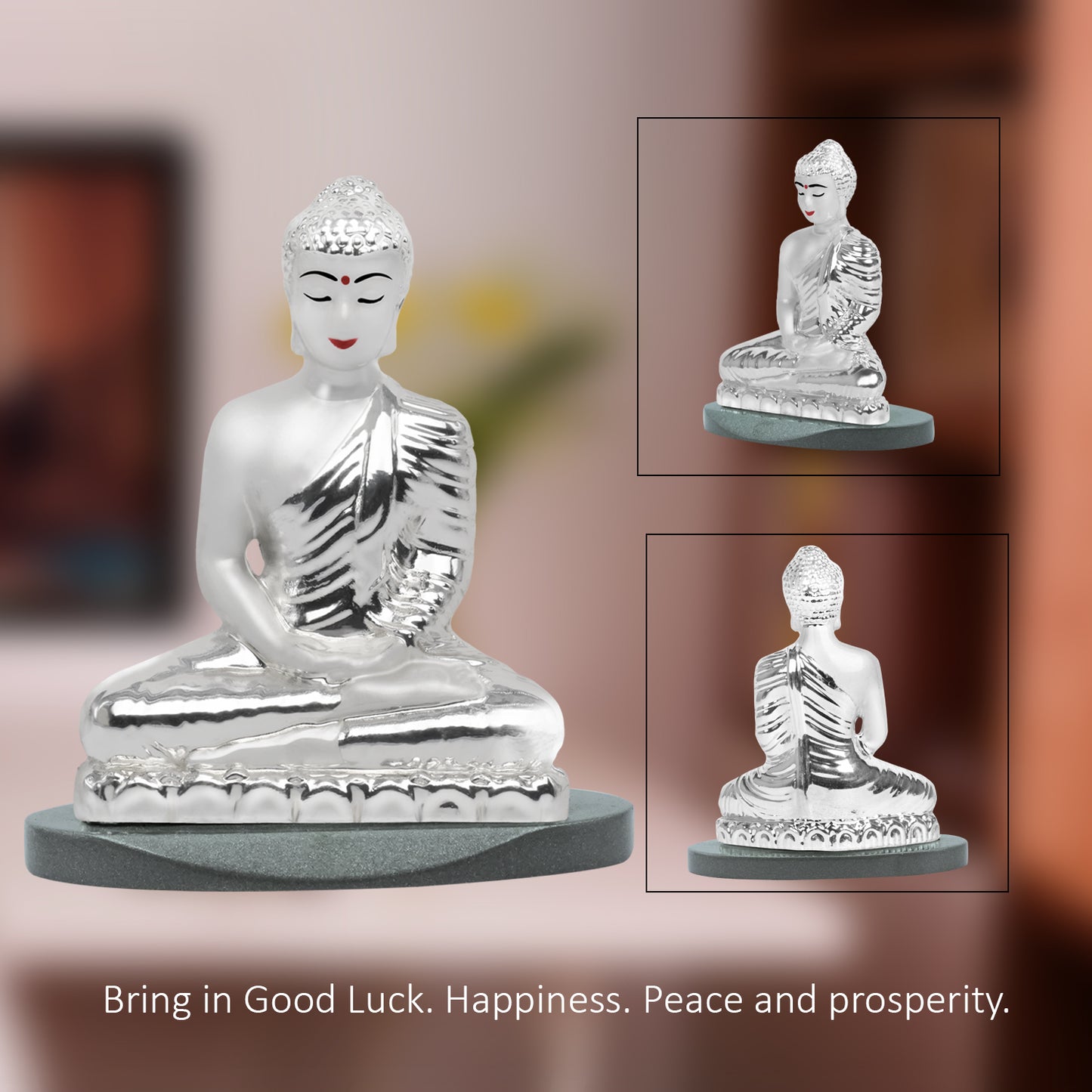 Diviniti 999 Silver Plated Buddha Idol for Home Decor Showpiece (8 X 7 CM)