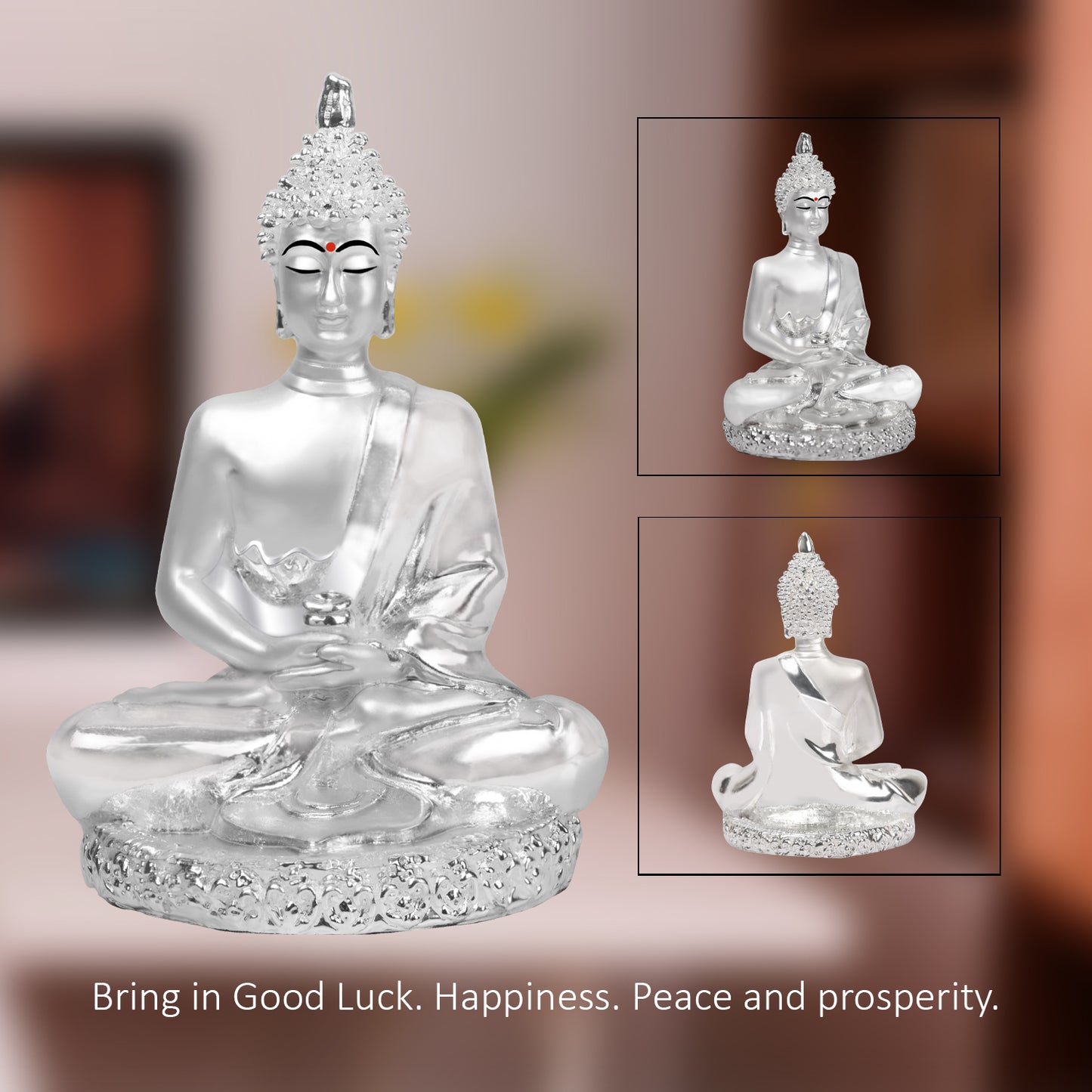 Diviniti 999 Silver Plated Buddha Idol for Home Decor Showpiece (8 X 6 CM)