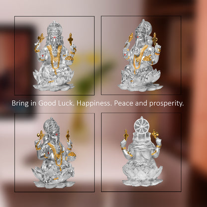 DIVINITI 999 Silver Plated Lord Ganesha Idol | Exquisite Divine Statue for Home Decor, Office, Pooja Room & Gift (18x11.5 CM)