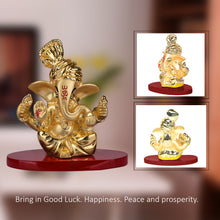 Load image into Gallery viewer, DIVINITI 24K Gold Plated Pagdi Lord Ganesha Elegant Statue Idol For Home Decor, Car Dashboard, Tabletop, Easy To Carry, Luxury Gift (7x7 CM)
