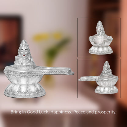 DIVINITI 999 Silver Plated Lord Shiva Lingam Idol | Exquisite Divine Statue For Home Decor, Office Table Top, Pooja Room & Gift (12X15CM)