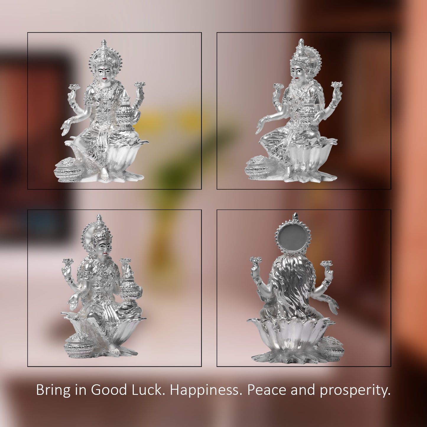 DIVINITI 999 Silver Plated Goddess Lakshmi Mata Idol Statue For Prosperity, Blessings And Spiritual Growth (17x12 CM)