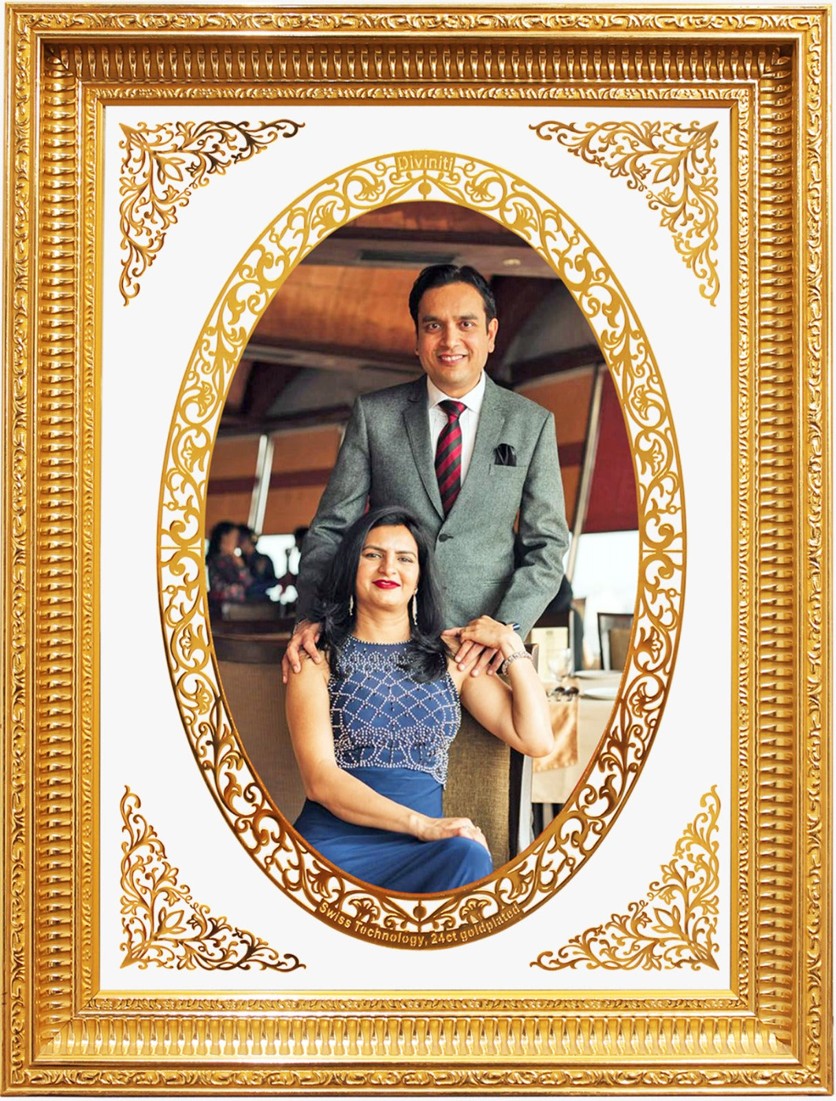 Diviniti 24K Gold Plated Customized Photo Frame for Personalized Gift for Birthday, Marriage Anniversary & Celebration With Loved Ones DG022S4 (44x36.5 CM)