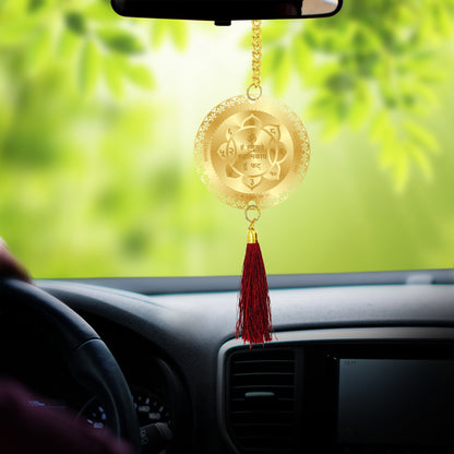 Diviniti 24K Gold Plated Double Sided Hanuman & Yantra Car Dangler|6CM Hanuman Hanging Car Decor|Luxurious 24K Gold Plated Dangler For Car|Divine Car Accessories For Positive Energy & Protection