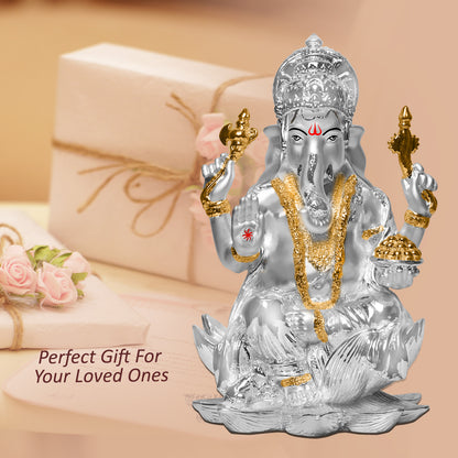 DIVINITI 999 Silver Plated Lord Ganesha Idol | Exquisite Divine Statue for Home Decor, Office, Pooja Room & Gift (18x11.5 CM)