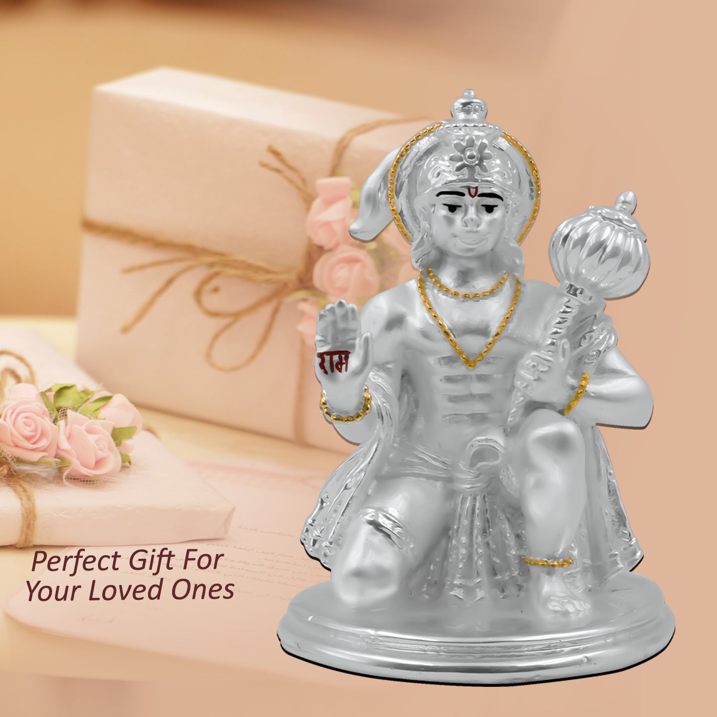 DIVINITI 999 Silver Plated Lord Hanuman Ji For Spiritual Power, Strength and Devotion Idol For Home, Office, Puja, Luxury Gift (8X5.5CM)