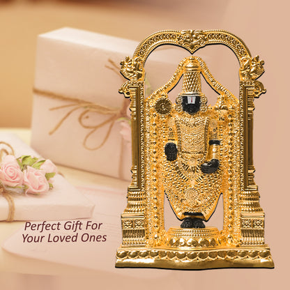 DIVINITI 24K Gold Plated Lord Tirupati Balaji Idol Statue For Positive Energy, Inner Peace, Protection and Prosperity (20X13CM)