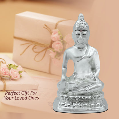 Diviniti 999 Silver Plated Lord Buddha Statue Idol For Office Desk, Workshop, Table Top and Home Decor Showpiece, Luxury Gift (5.5x3 CM)