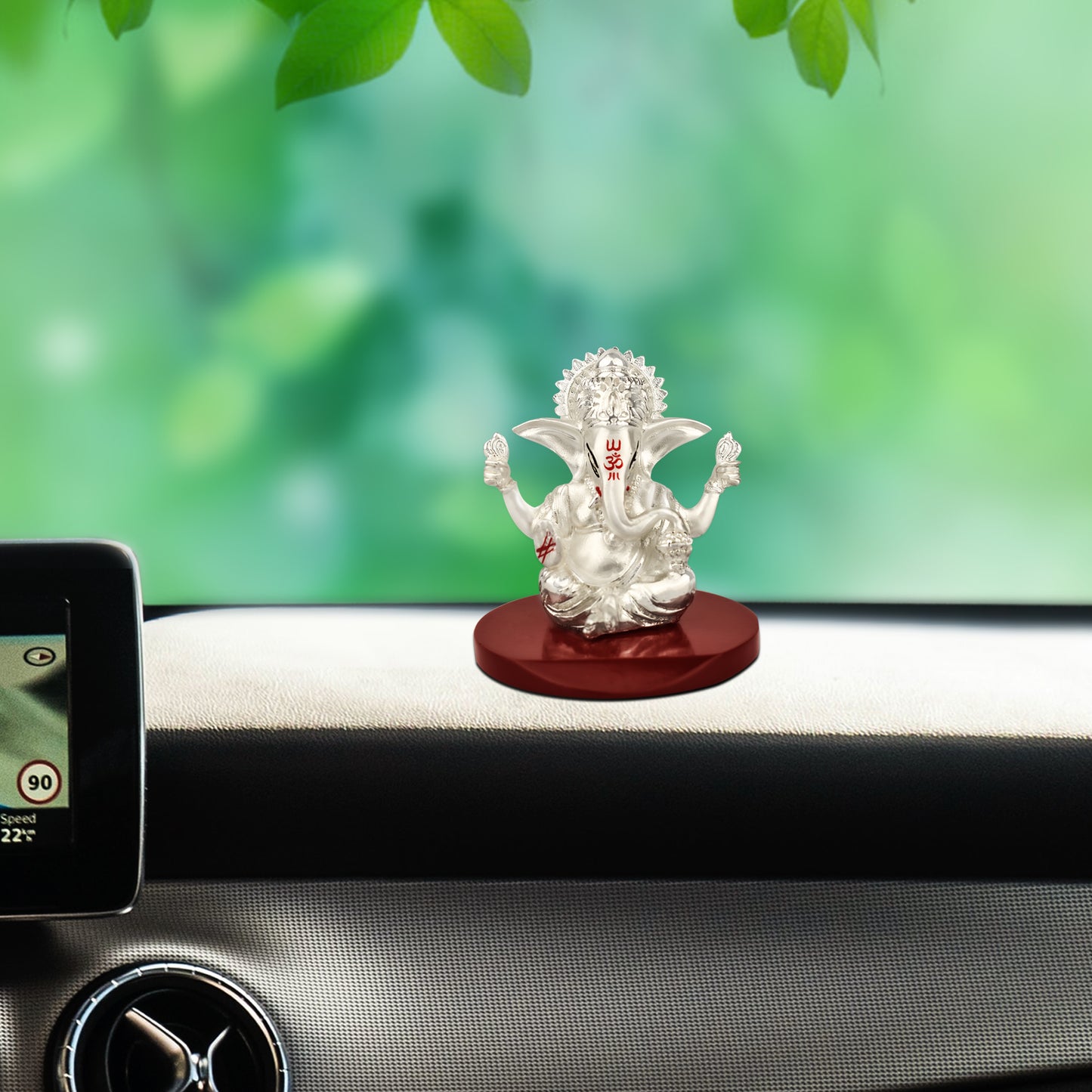 Diviniti 999 Silver Plated Four Hand Lord Ganesha Statue Idol For Car Dashboard, Home Decor, Tabletop, Puja Room and Luxury Gift (7.5x6 CM)