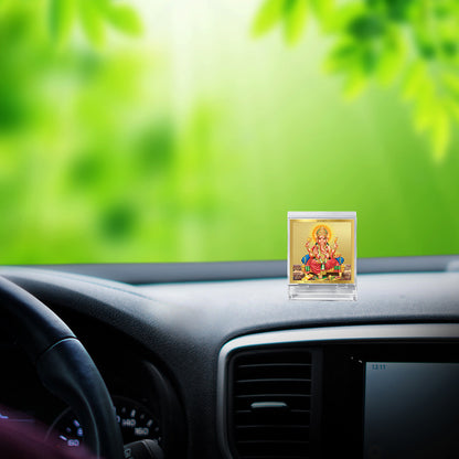 Diviniti 24K Gold Plated Ganesha Acrylic Frame for Car Dashboard, Home Decor, Tabletop, Ganapati Puja Room, Festival Gift ACF3A (5.8x4.8 CM)