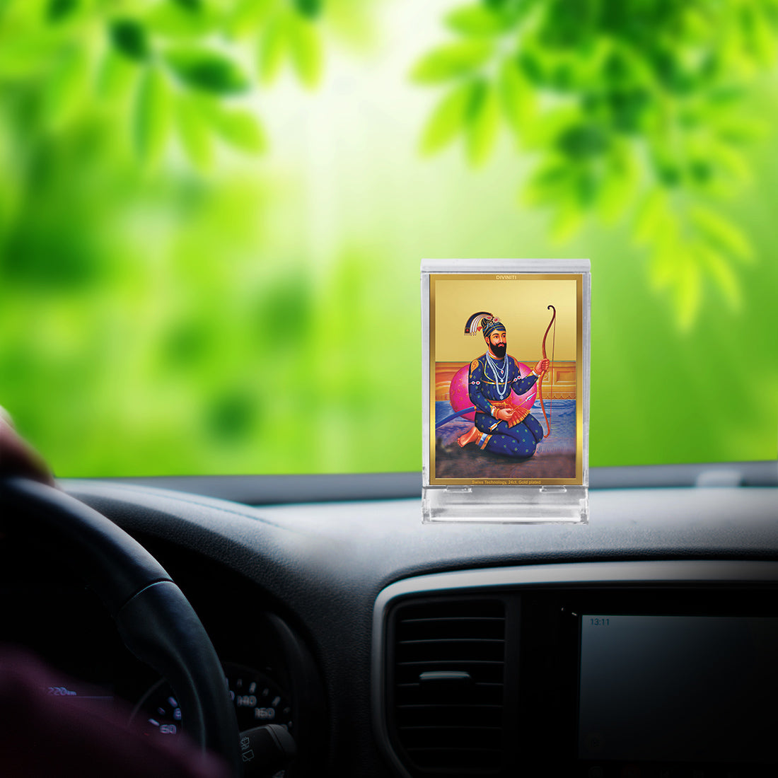 Diviniti 24K Gold Plated Guru Gobind Singh Frame For Car Dashboard, Home Decor, Table Top, Gift (11 x 6.8 CM)